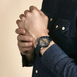 MONTIGNAC Montre Round Bleu cadran argente fond bleu bracelet acier bleu Online