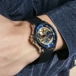 MONTIGNAC Montre Round Bleu cadran argente fond bleu bracelet acier bleu Online