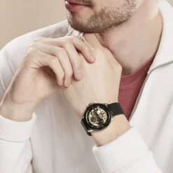 MONTIGNAC Montre Round Noir cadran argente fond noir bracelet acier noir Discount