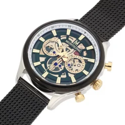 MONTIGNAC Montre Round Vert cadran argenté fond vert bracelet acier noir