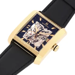 MONTIGNAC Montre Square Automatique Noir cadran doré fond noir bracelet cuir de vache noir Discount