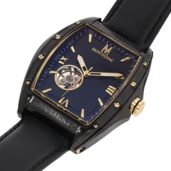 MONTIGNAC Montre Tonneau Automatique Noir cadran noir fond noir bracelet cuir de vache noir Online