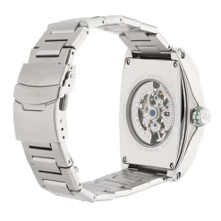 MONTIGNAC Montre Tonneau Automatique Vert cadran argenté fond vert bracelet acier argenté Outlet