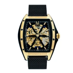 MONTIGNAC Montre Tonneau Automatique Noir cadran doré fond noir bracelet acier noir Online