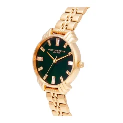 OLIVIA BURTON Montre Art Deco Vert cadran doré fond vert bracelet acier doré Clearance
