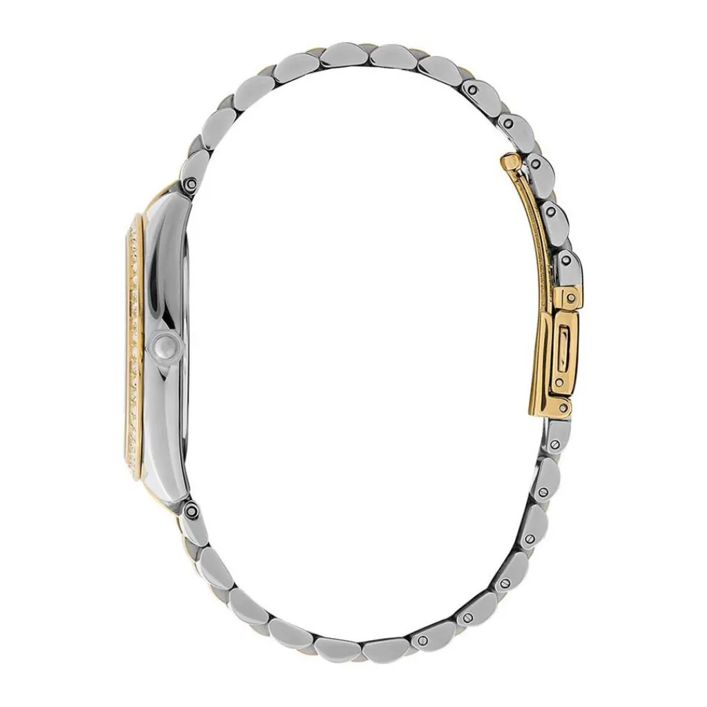 OLIVIA BURTON Montre Bejewelled Vert cadran doré fond vert bracelet acier bicolore New