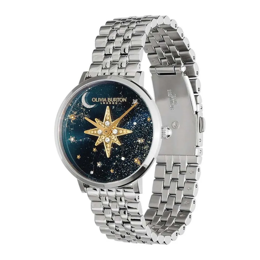 OLIVIA BURTON Montre Celestial Nova Bleu cadran blanc fond bleu bracelet acier blanc Online