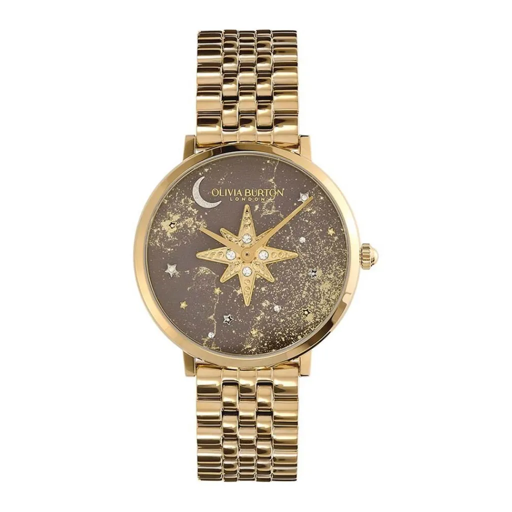OLIVIA BURTON Montre Celestial Nova Marron cadran doré fond marron bracelet acier doré
