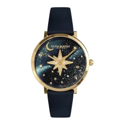 OLIVIA BURTON Montre Celestial Nova Bleu cadran doré fond bleu bracelet cuir bleu Best