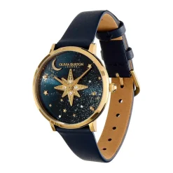 OLIVIA BURTON Montre Celestial Nova Bleu cadran doré fond bleu bracelet cuir bleu Best