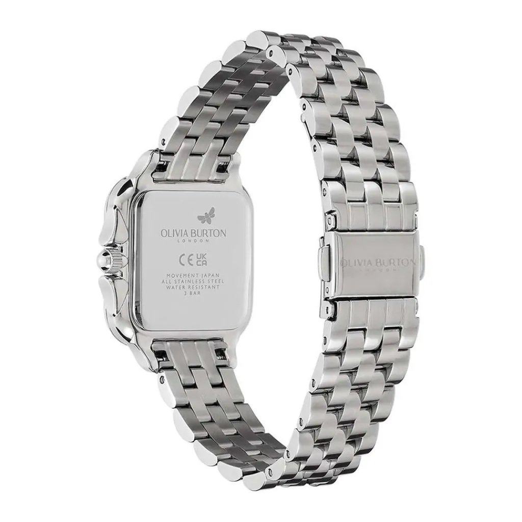 OLIVIA BURTON Montre Grosvenor Bleu cadran argenté fond bleu bracelet acier argenté