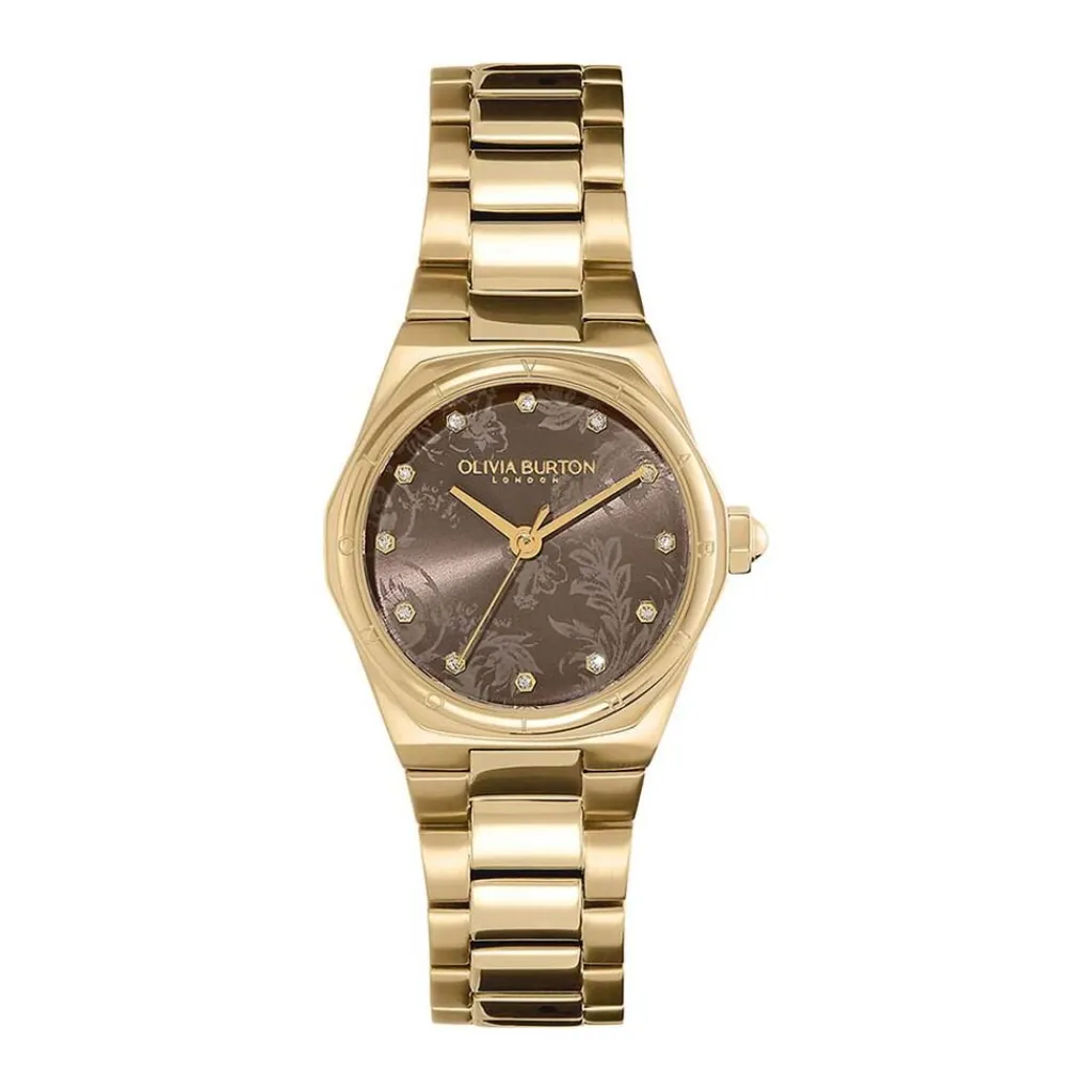 OLIVIA BURTON Montre Mini Hexa Marron cadran doré fond marron bracelet acier doré Online