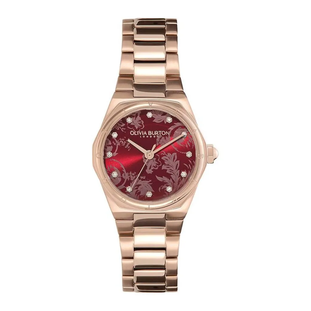 OLIVIA BURTON Montre Mini Hexa Bordeaux cadran rose fond bordeaux bracelet acier rose Outlet