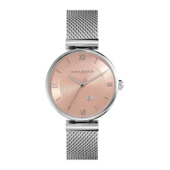 OLIVIA BURTON Montre Minima Bee Rose cadran argenté fond rose bracelet acier blanc Hot