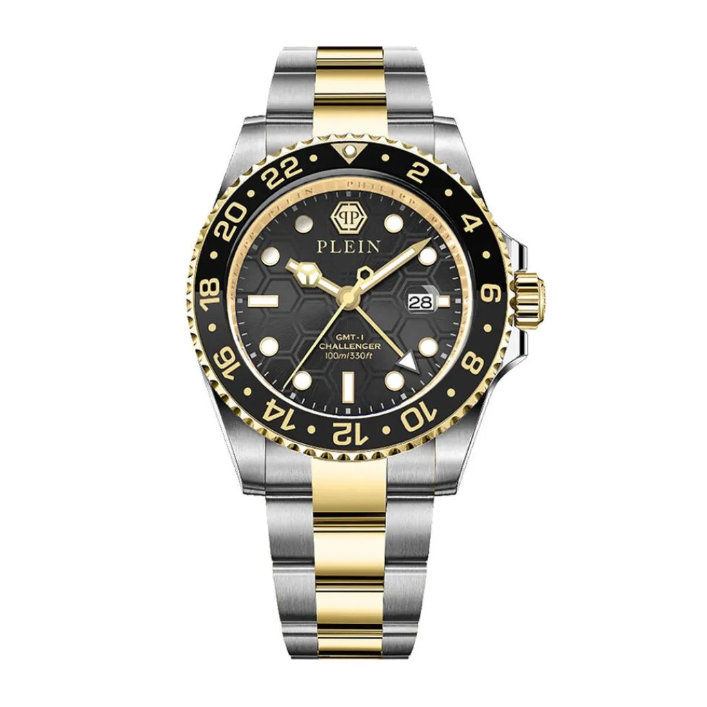 PHILIPP PLEIN Montre Gmt-i Challenger Noir cadran doré fond noir bracelet acier bicolore Online