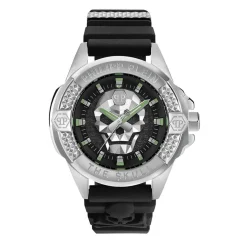 PHILIPP PLEIN Montre High-conic Noir cadran argenté fond noir bracelet silicone noir Clearance