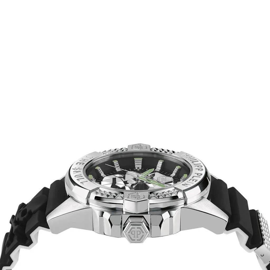 PHILIPP PLEIN Montre High-conic Noir cadran argenté fond noir bracelet silicone noir Clearance