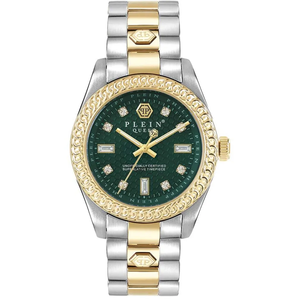 PHILIPP PLEIN Montre Queen Vert cadran bicolore fond vert bracelet acier bicolore Outlet