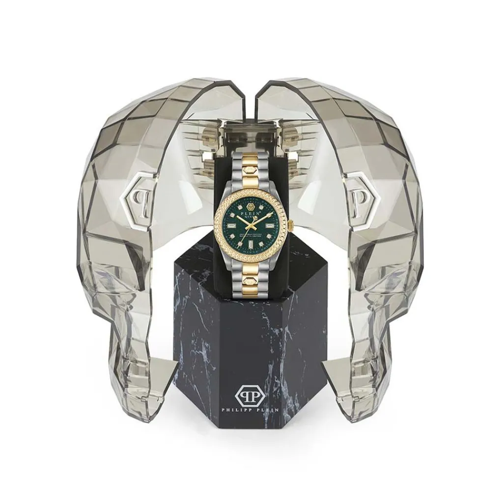 PHILIPP PLEIN Montre Queen Vert cadran bicolore fond vert bracelet acier bicolore Outlet