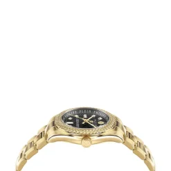 PHILIPP PLEIN Montre Queen Noir cadran doré fond noir bracelet acier doré New