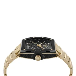 PHILIPP PLEIN Montre The $keleton 2.0 Noir cadran noir fond noir bracelet acier doré Sale