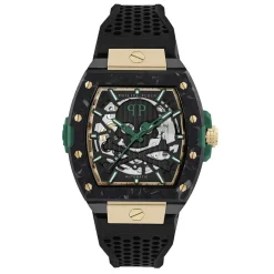 PHILIPP PLEIN Montre The $keleton 2.0 Noir cadran noir fond noir bracelet silicone noir Discount