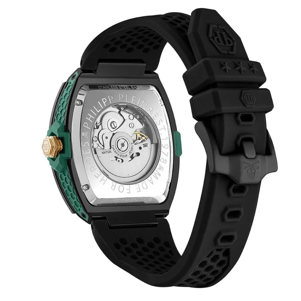 PHILIPP PLEIN Montre The $keleton 2.0 Noir cadran noir fond noir bracelet silicone noir Discount