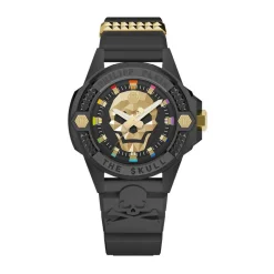 PHILIPP PLEIN Montre The Skull Ecoceramic Noir cadran noir fond noir bracelet silicone noir Outlet