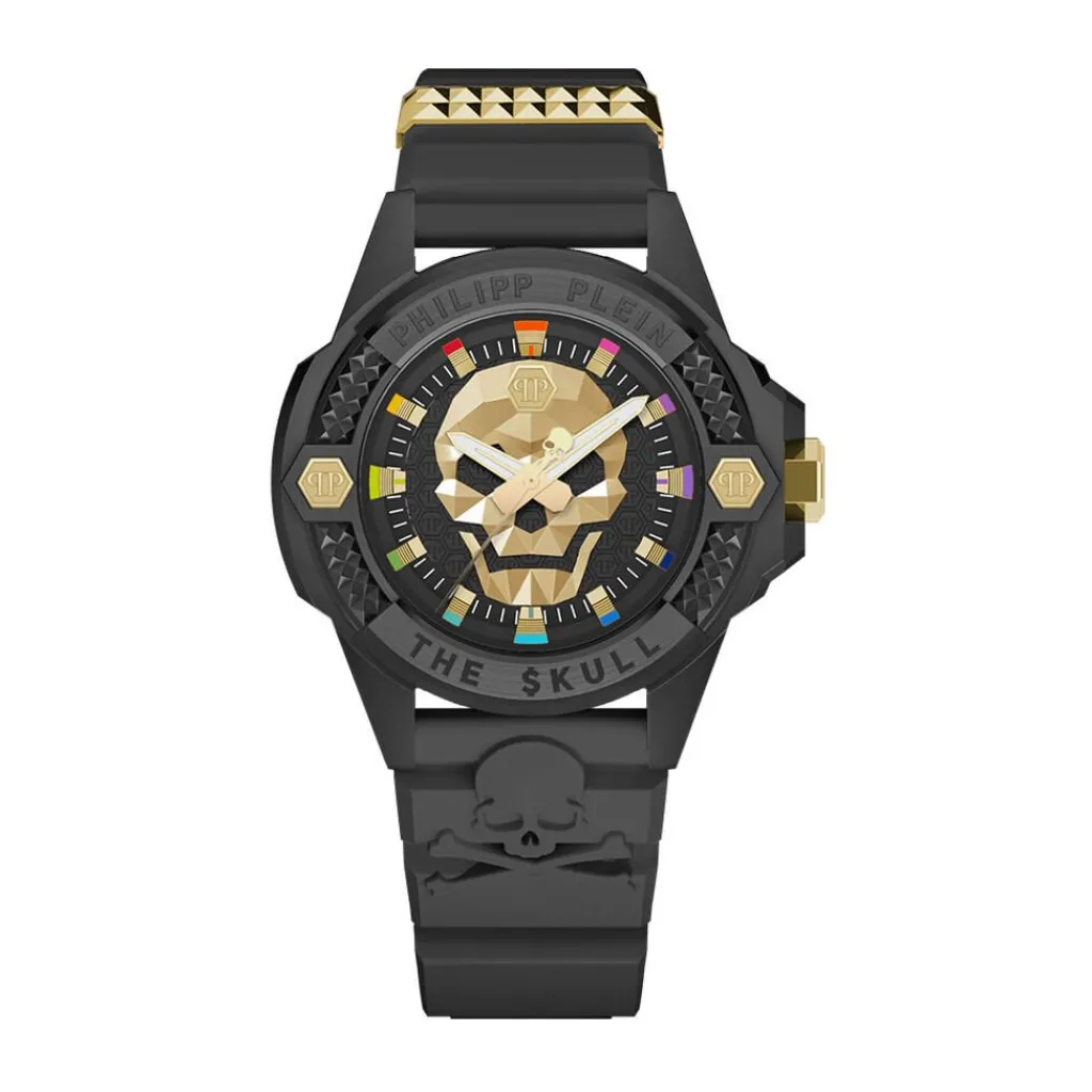 PHILIPP PLEIN Montre The Skull Ecoceramic Noir cadran noir fond noir bracelet silicone noir Outlet