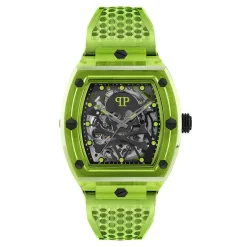 PHILIPP PLEIN Montre The $keleton Crystal Noir cadran vert fond noir bracelet résine vert