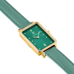 PIERRE LANNIER Montre Ariane Vert cadran doré fond vert bracelet cuir vert New