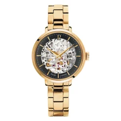 PIERRE LANNIER Montre Automatique 35 Noir cadran doré fond noir bracelet acier doré Discount