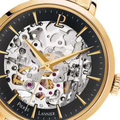 PIERRE LANNIER Montre Automatique 35 Noir cadran doré fond noir bracelet acier doré Discount