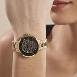 PIERRE LANNIER Montre Automatique 35 Noir cadran doré fond noir bracelet acier doré Discount