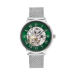 PIERRE LANNIER Montre Automatique 42 Vert cadran argenté fond vert bracelet acier argenté Outlet