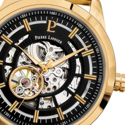 PIERRE LANNIER Montre Automatique Noir cadran doré fond noir bracelet acier doré New