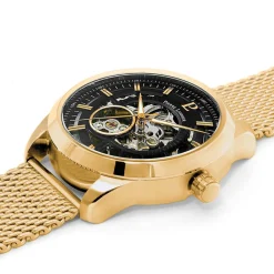 PIERRE LANNIER Montre Automatique Noir cadran doré fond noir bracelet acier doré New