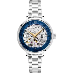 PIERRE LANNIER Montre Automatique 35 Bleu cadran argenté fond bleu bracelet acier argenté New