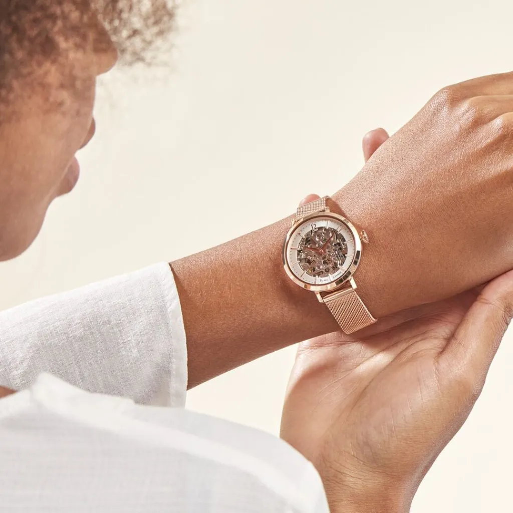 PIERRE LANNIER Montre Automatique 35 Argent cadran doré rose fond argenté bracelet acier doré rose Sale
