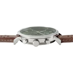 PIERRE LANNIER Montre Baron Vert cadran argenté fond vert bracelet cuir marron Best