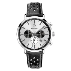 PIERRE LANNIER Montre Baron Argenté cadran argenté fond argenté bracelet cuir marron Clearance