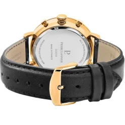 PIERRE LANNIER Montre Baron Noir cadran doré fond noir bracelet cuir noir Discount
