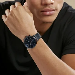 PIERRE LANNIER Montre Baron Bleu cadran bleu fond bleu bracelet acier bleu Outlet