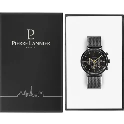 PIERRE LANNIER Montre Baron Noir cadran noir fond noir bracelet acier noir Discount