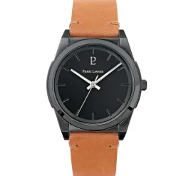 PIERRE LANNIER Montre Candide Noir cadran noir fond noir bracelet cuir camel Discount