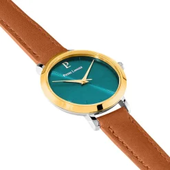 PIERRE LANNIER Montre Chouquette Vert cadran bicolore jaune / blanc fond vert bracelet cuir marron Online