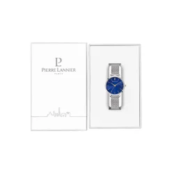 PIERRE LANNIER Montre Chouquette Bleu cadran argenté fond bleu bracelet acier argenté Discount