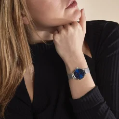 PIERRE LANNIER Montre Chouquette Bleu cadran argenté fond bleu bracelet acier argenté Discount