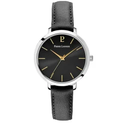 PIERRE LANNIER Montre Chouquette Noir cadran argenté fond noir bracelet cuir noir New