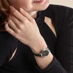 PIERRE LANNIER Montre Chouquette Noir cadran argenté fond noir bracelet cuir noir New